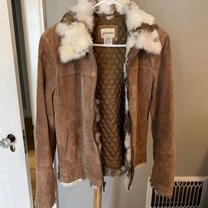 St. John’s Bay Suede Brown Jacket with Rabbit Fur Size Medium Brown